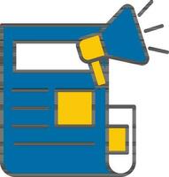 Yellow And Blue Newspaper With Megaphone Flat Icon. vector