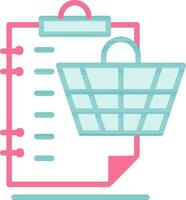 Basket With Paper Clipboard Icon In Teal And Red Color. vector