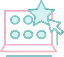 Click Star Option In Laptop Screen Red And Teal Icon. vector