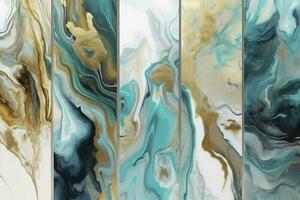 3d abstract marble wallpaper for wall decor. Resin geode and abstract art, functional art, like watercolor geode painting. golden, blue, turquoise, and gray background, generate ai photo