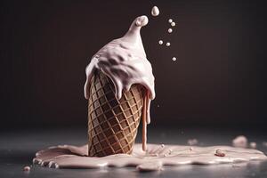 Melting ice cream cone. Created with technology. photo