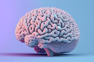 3d human brain pastel colors on blue background, . photo