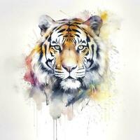 isolated tiger watercolour splashes with ink painting, llustration art, generate ai photo