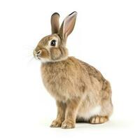 el gracioso Conejo es en pie en sus posterior piernas aislado en blanco fondo, generar ai foto
