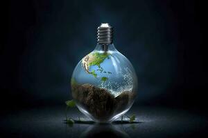 Ecology and world water day , Light bulb idia with environmental protection and save earth water , Generate Ai photo