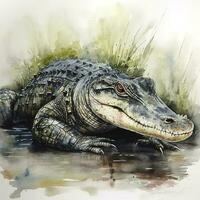 one freshwater crocodile opening mouth, reptile animal, generate ai photo