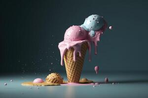 This illustration depicts a melting ice cream cone in a variety of vibrant colors, creating a deliciously drippy effect. The playful and whimsical design. technology photo