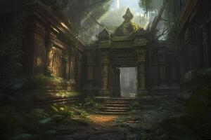 illustration of ancient temple ruins in a jungle photo