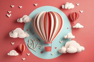 Paper cut style, valentine day with heart balloon and love, photo