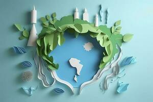 Paper art , Environmental protection and save earth water , Ecology and world water day , Saving water and world Environment day , Generate Ai photo