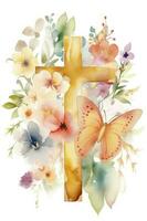 Religious easter clipart crosses, eggs, spring flowers, generate ai photo