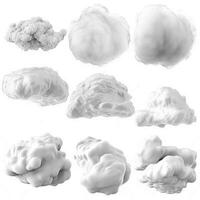 3d render, collection of abstract realistic clouds isolated on white background, weather clip art, design elements, generate ai photo