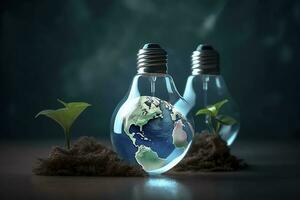 Ecology and world water day , Light bulb idia with environmental protection and save earth water , Generate Ai photo