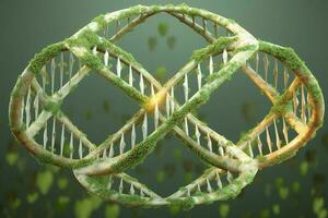 3d Ultra Sharp Render of a plant growing in a DNA strand with a green background, in the style of digital mixed media, bjarke ingels, symmetrical composition, octane render, generate ai photo