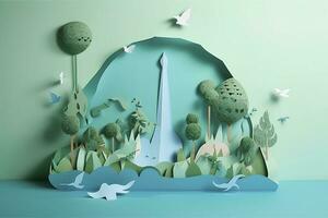 Paper art , Ecology and world water day , Saving water and world Environment day, environmental protection and save earth water , Generate Ai photo