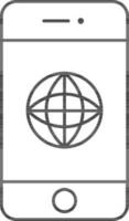 Black Outline Globe In Smartphone Icon. vector