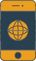 Blue And Orange Globe In Smartphone Icon. vector