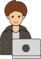 Illustration Of Happy Young Man With Laptop Colorful Icon. vector