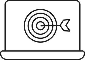 Linear Style Target With Arrow In Laptop Icon. vector