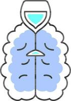 Wine Glass With Brain Icon In Blue Color. vector