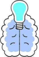 Blue Light Bulb With Brain Icon In Flat Style. vector