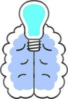 Blue Light Bulb With Brain Icon In Flat Style. vector