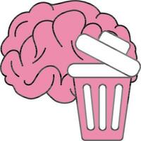 Pink And White Dustbin With Brain Icon In Flat Style. vector