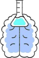 Flat Style Brain With Chemical Flask Blue Icon. vector