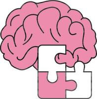Brain With Puzzle Icon In Pink And White Color. vector