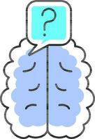 Flat Style Brain Question Blue Icon. vector