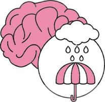 Rain With Umbrella And Brain Icon In Pink And White Color. vector