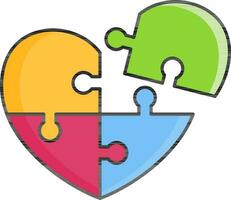 Illustration of Colorful Heart Shape Puzzle Icon in Flat Style. vector