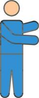 Blue And Peach Man Side Stretching With Hand Move Left Or Right Icon. vector