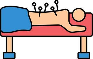 Needle Acupuncture Therapy Over Patient Back Colorful Icon. vector