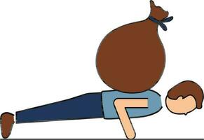 Young Man Try Push Up With Heavy Sack On The Back Colorful Icon. vector