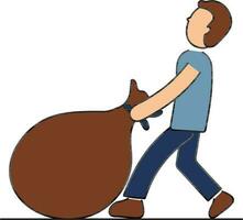 Flat Style Man Pulling Heavy Sack Colorful Icon. vector