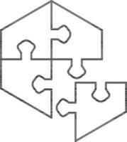 Illustration of Hexagon Shaped Puzzle Icon in Thin Line Art. vector