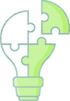 Green And White Color Puzzle Bulb Icon in Flat Style. vector