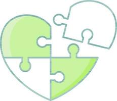 Illustration of Heart Shape Puzzle Icon in Green And White Color. vector