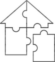 Isolated House Puzzle Icon in Black Outline. vector