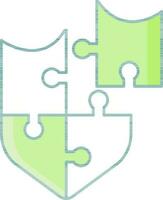 Isolated Shield With Puzzle Icon in Green And White Color Flat Style. vector