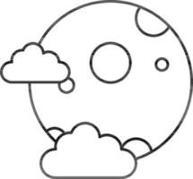 Full Moon With Clouds Icon In Black Line Art. vector