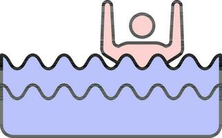 Drowning Icon In Peach And Blue Color. vector