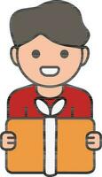 Colorful Young Boy Holding Gift Box Icon. vector