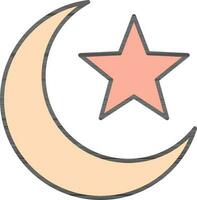 Star And Crescent Moon Icon In Red And Orange Color. vector