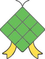 Illustration Of Ketupat Icon In Green And Yellow Color. vector