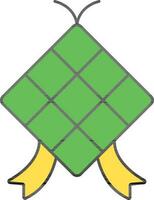 ilustración de ketupat icono en verde y amarillo color. vector