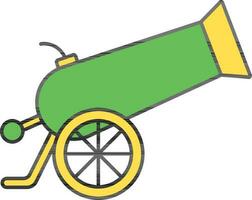 Isolated Cannon Gun Icon In Green And Yellow Color. vector