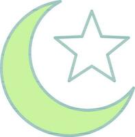 Star And Crescent Moon Icon In Green And White Color. vector