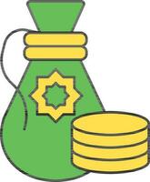 Money Bag Icon In Green And Yellow Color. vector